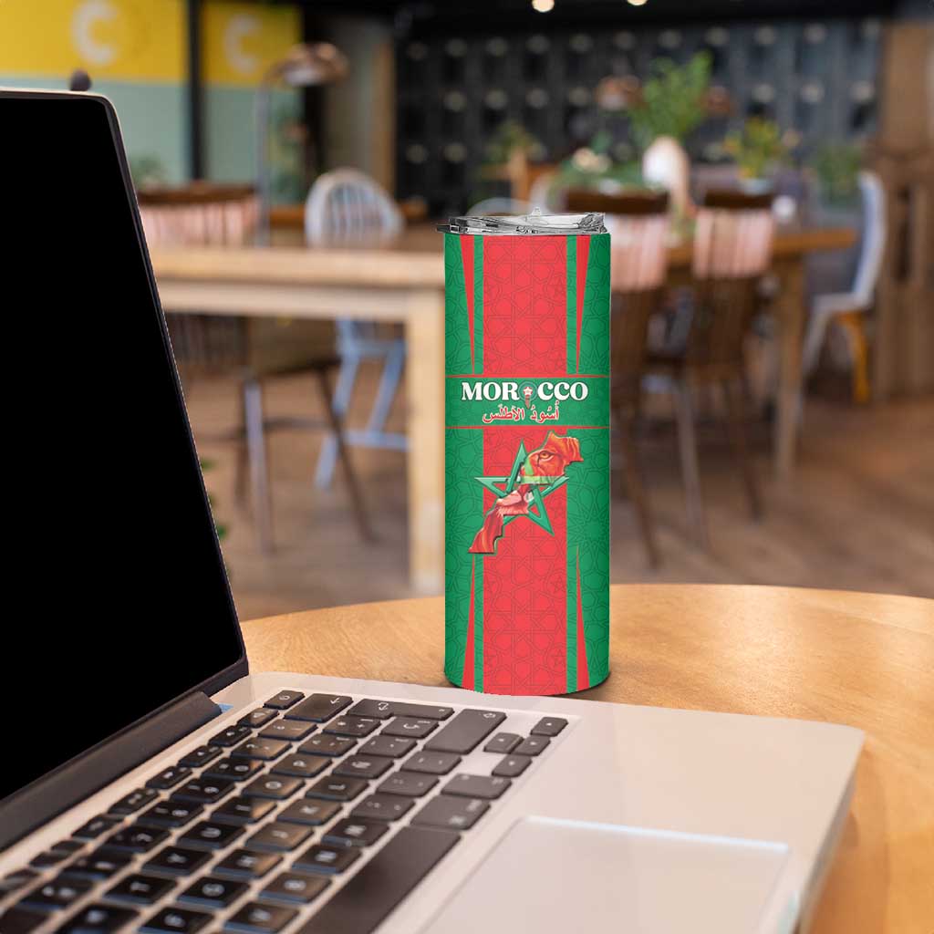 Custom Morocco Football Skinny Tumbler Go Champions Atlas Lions - Red - Wonder Print Shop