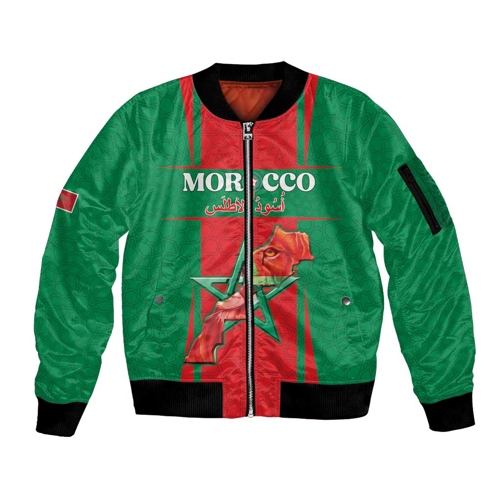 Custom Morocco Football Sleeve Zip Bomber Jacket Go Champions Atlas Lions - Red - Wonder Print Shop