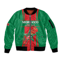 Custom Morocco Football Sleeve Zip Bomber Jacket Go Champions Atlas Lions - Red - Wonder Print Shop