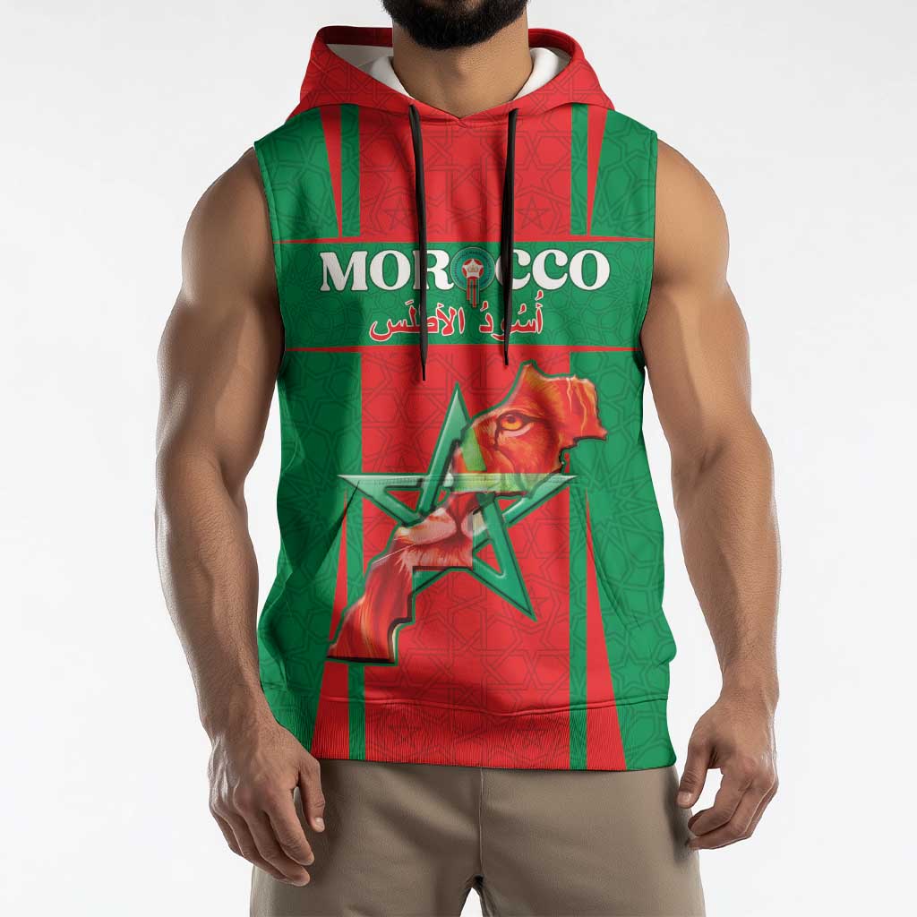 Custom Morocco Football Sleeveless Hoodie Go Champions Atlas Lions - Red - Wonder Print Shop