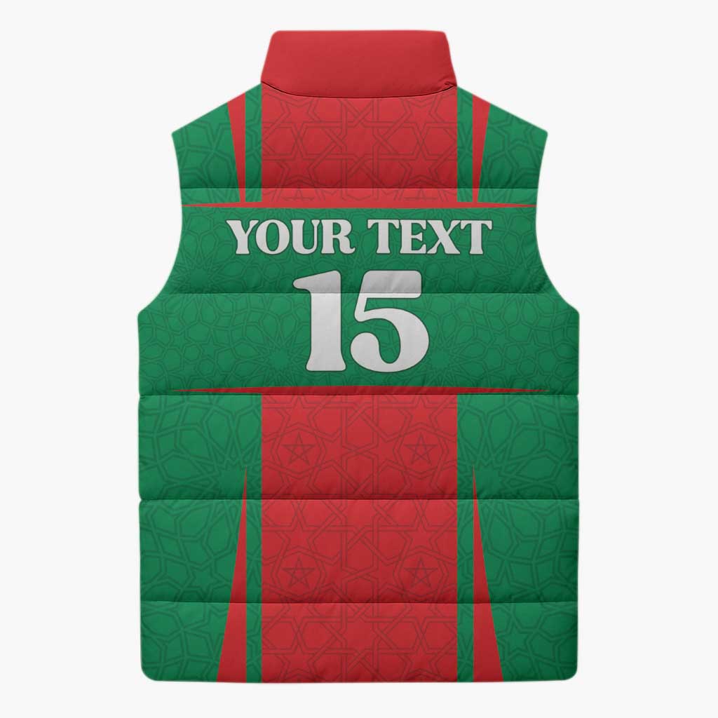 Custom Morocco Football Sleeveless Puffer Jacket Go Champions Atlas Lions - Red - Wonder Print Shop