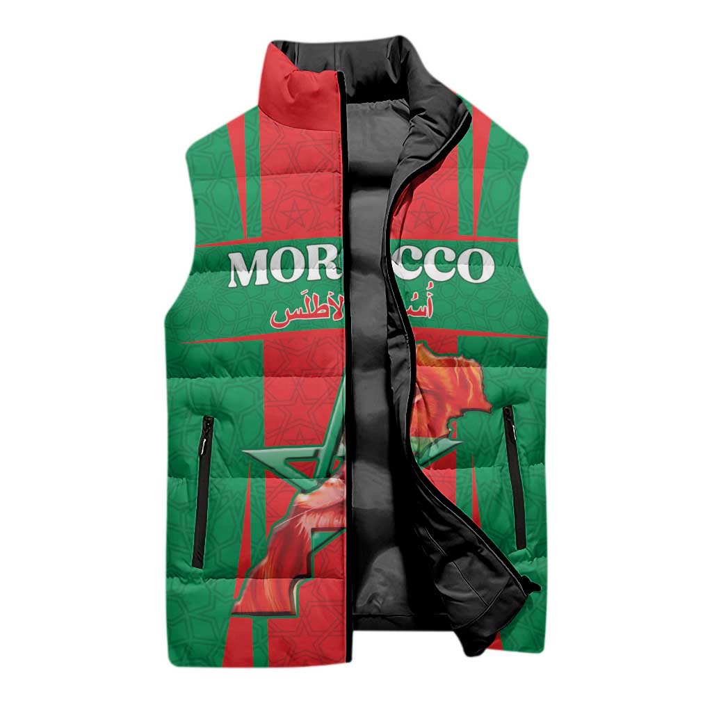 Custom Morocco Football Sleeveless Puffer Jacket Go Champions Atlas Lions - Red - Wonder Print Shop