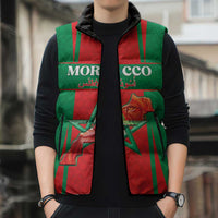 Custom Morocco Football Sleeveless Puffer Jacket Go Champions Atlas Lions - Red - Wonder Print Shop