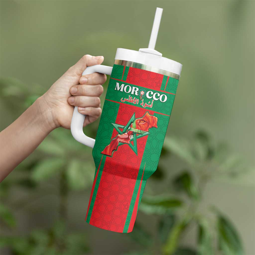Custom Morocco Football Tumbler With Handle Go Champions Atlas Lions - Red - Wonder Print Shop