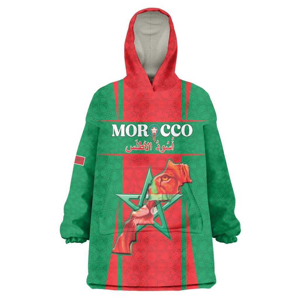Custom Morocco Football Wearable Blanket Hoodie Go Champions Atlas Lions - Red - Wonder Print Shop