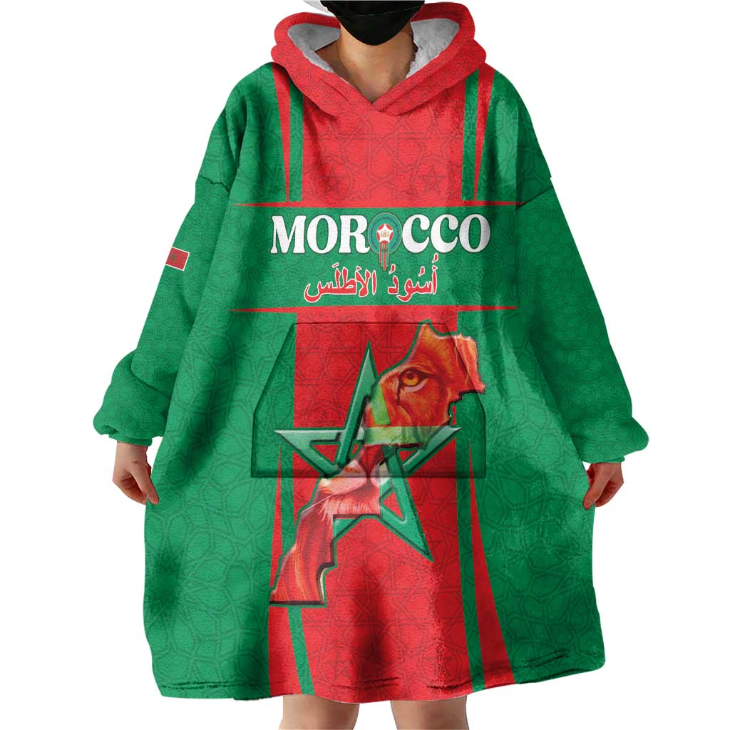Custom Morocco Football Wearable Blanket Hoodie Go Champions Atlas Lions - Red - Wonder Print Shop