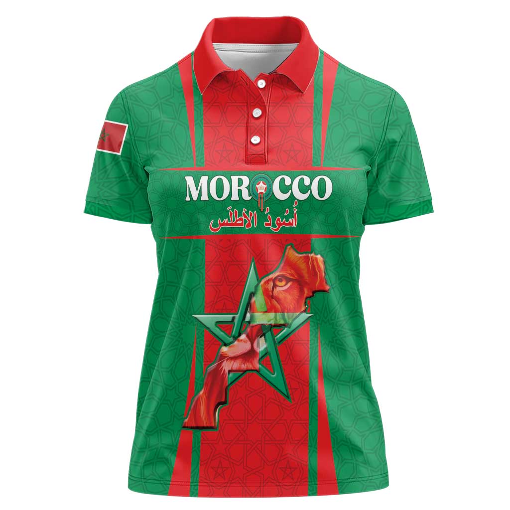 Custom Morocco Football Women Polo Shirt Go Champions Atlas Lions - Red - Wonder Print Shop