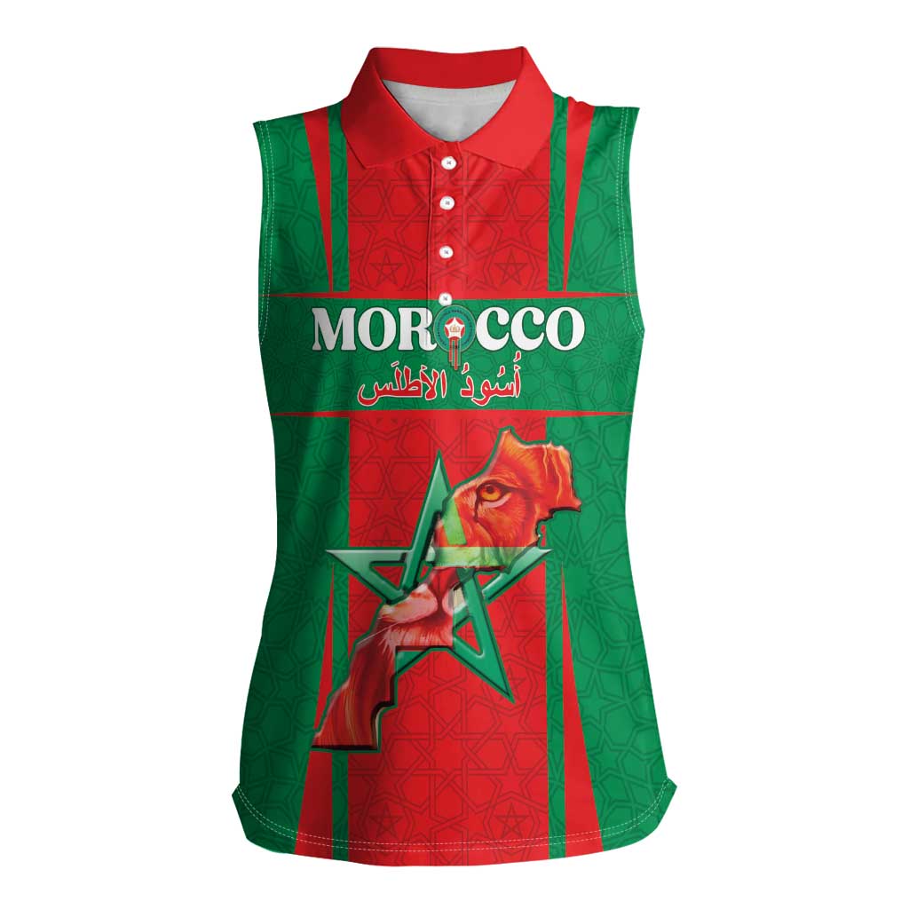 Custom Morocco Football Women Sleeveless Polo Shirt Go Champions Atlas Lions - Red - Wonder Print Shop