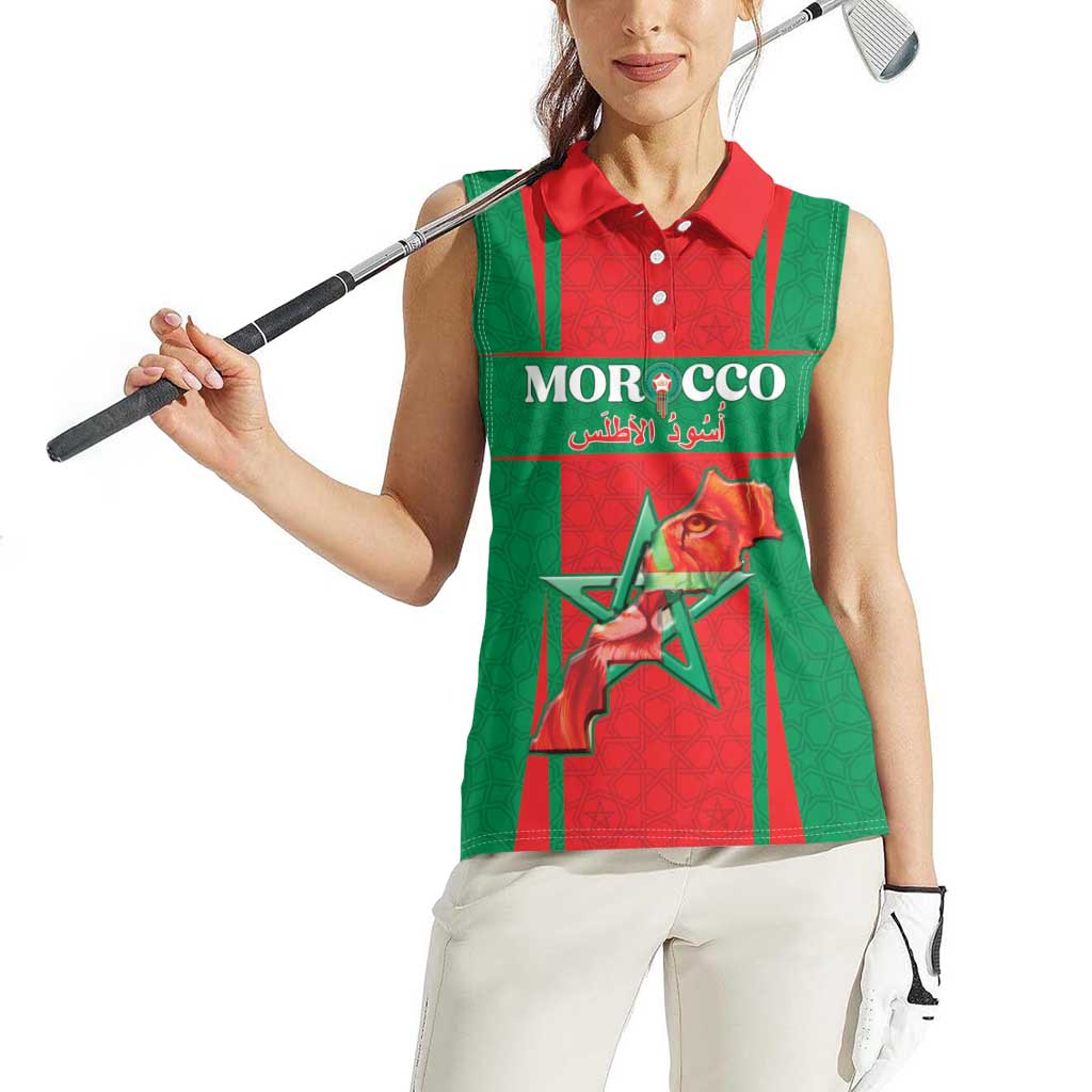 Custom Morocco Football Women Sleeveless Polo Shirt Go Champions Atlas Lions - Red - Wonder Print Shop