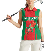 Custom Morocco Football Women Sleeveless Polo Shirt Go Champions Atlas Lions - Red - Wonder Print Shop