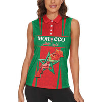 Custom Morocco Football Women Sleeveless Polo Shirt Go Champions Atlas Lions - Red - Wonder Print Shop