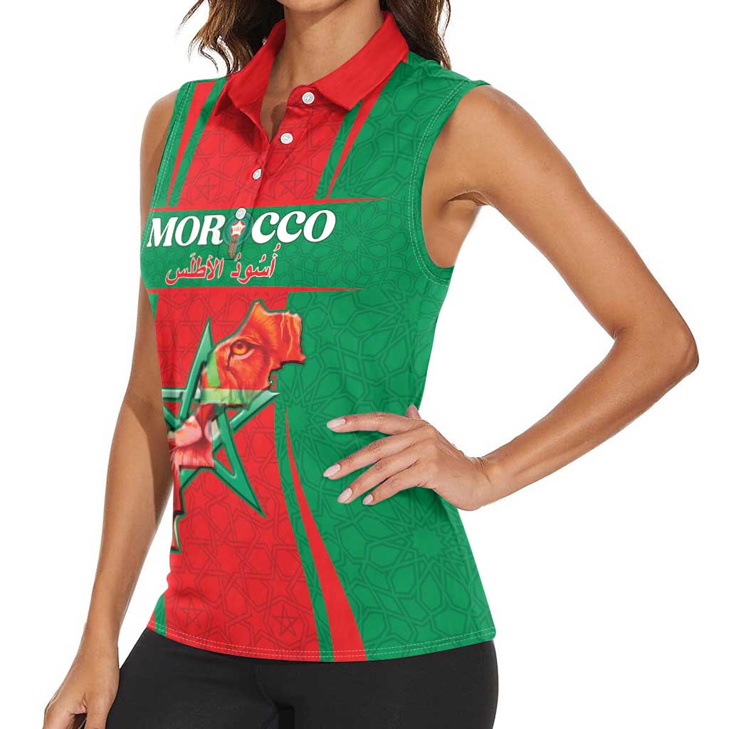 Custom Morocco Football Women Sleeveless Polo Shirt Go Champions Atlas Lions - Red - Wonder Print Shop