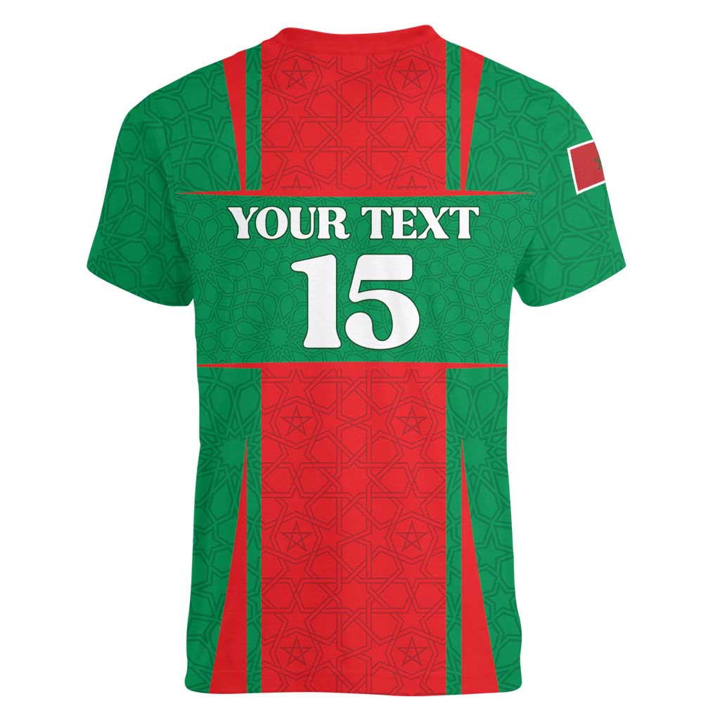 Custom Morocco Football Women V-Neck T-Shirt Go Champions Atlas Lions - Red - Wonder Print Shop