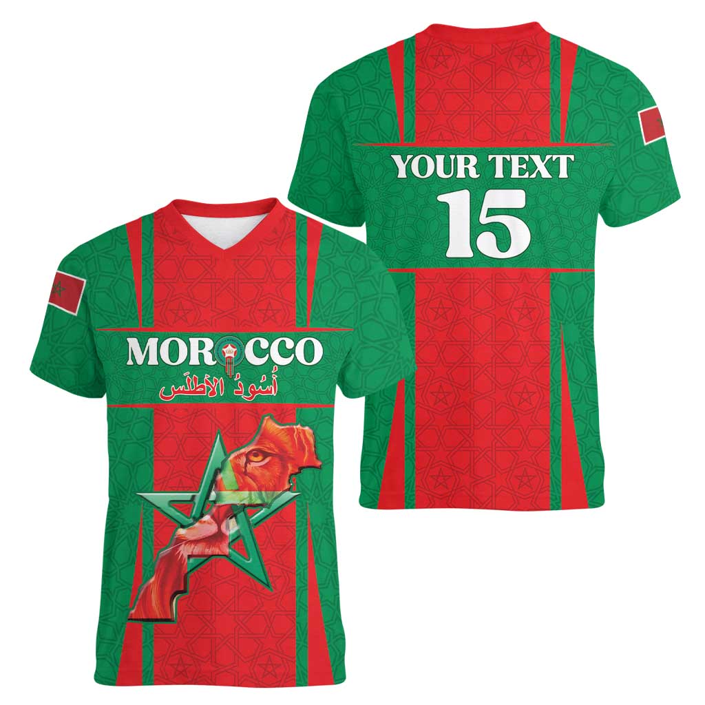 Custom Morocco Football Women V-Neck T-Shirt Go Champions Atlas Lions - Red - Wonder Print Shop