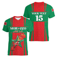 Custom Morocco Football Women V-Neck T-Shirt Go Champions Atlas Lions - Red - Wonder Print Shop