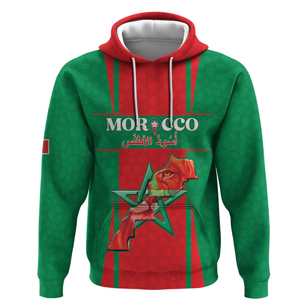 Custom Morocco Football Zip Hoodie Go Champions Atlas Lions - Red - Wonder Print Shop
