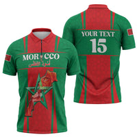 Custom Morocco Football Zipper Polo Shirt Go Champions Atlas Lions - Red - Wonder Print Shop