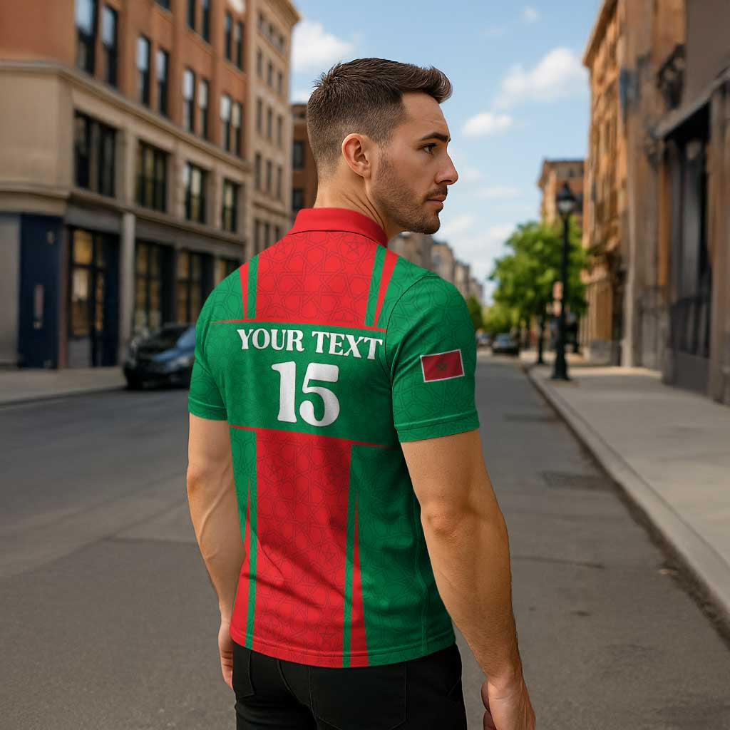 Custom Morocco Football Zipper Polo Shirt Go Champions Atlas Lions - Red - Wonder Print Shop