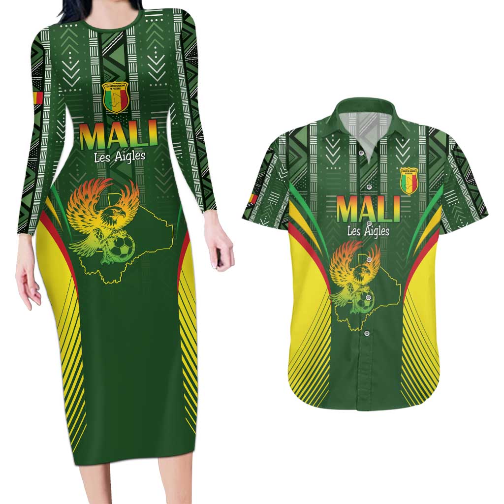 Custom Mali Football Couples Matching Long Sleeve Bodycon Dress and Hawaiian Shirt Go Champions Les Aigles - Wonder Print Shop