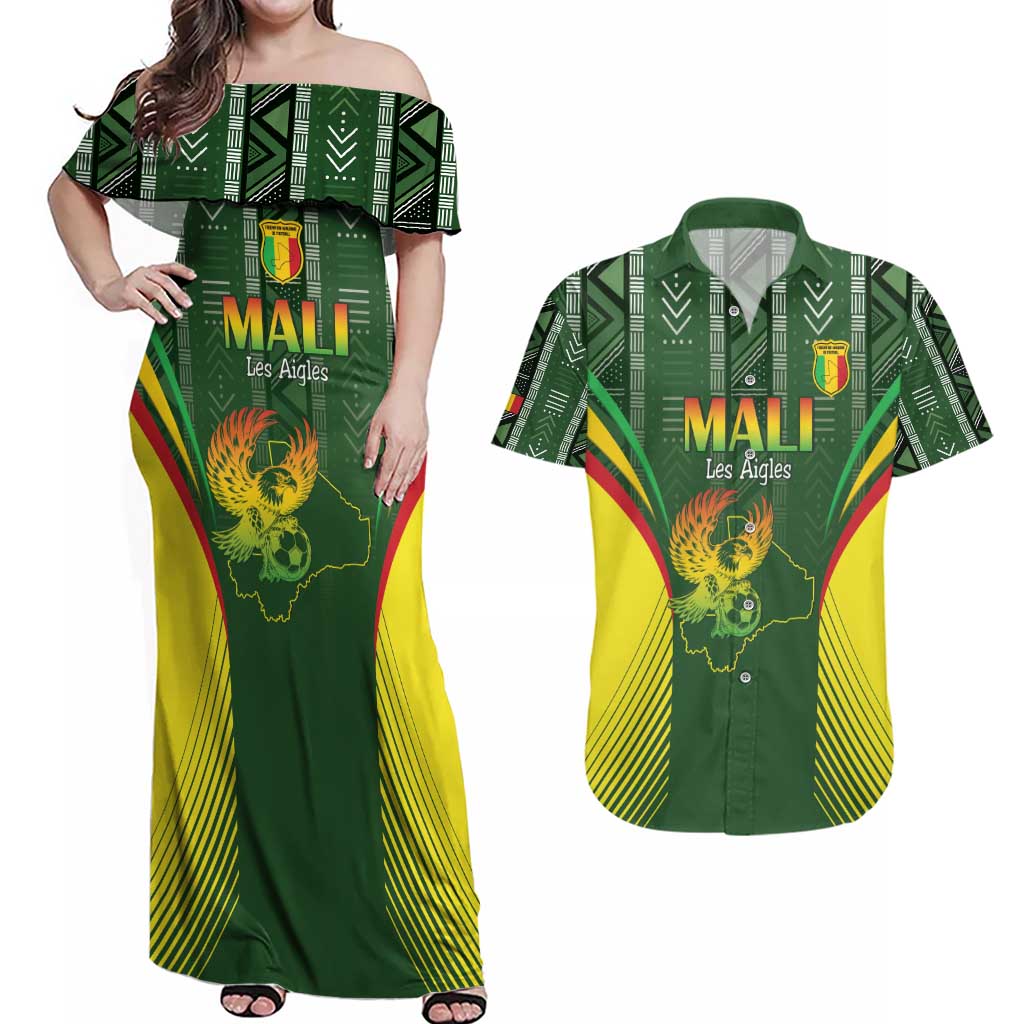 Custom Mali Football Couples Matching Off Shoulder Maxi Dress and Hawaiian Shirt Go Champions Les Aigles - Wonder Print Shop
