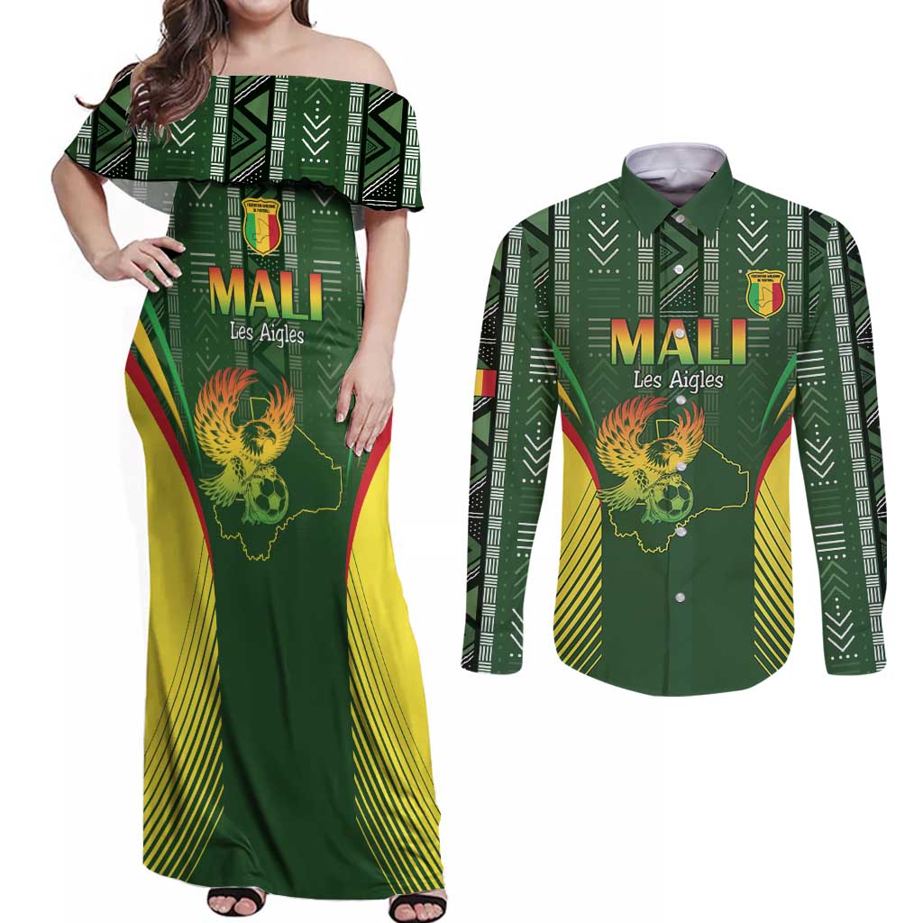 Custom Mali Football Couples Matching Off Shoulder Maxi Dress and Long Sleeve Button Shirt Go Champions Les Aigles - Wonder Print Shop