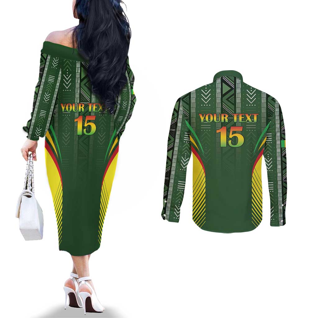 Custom Mali Football Couples Matching Off The Shoulder Long Sleeve Dress and Long Sleeve Button Shirt Go Champions Les Aigles - Wonder Print Shop