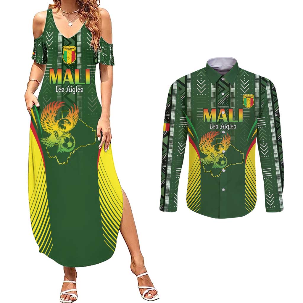 Custom Mali Football Couples Matching Summer Maxi Dress and Long Sleeve Button Shirt Go Champions Les Aigles - Wonder Print Shop
