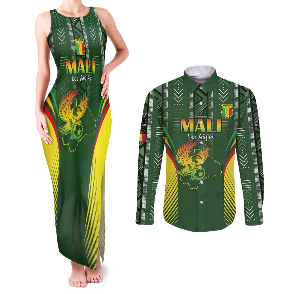 Custom Mali Football Couples Matching Tank Maxi Dress and Long Sleeve Button Shirt Go Champions Les Aigles - Wonder Print Shop