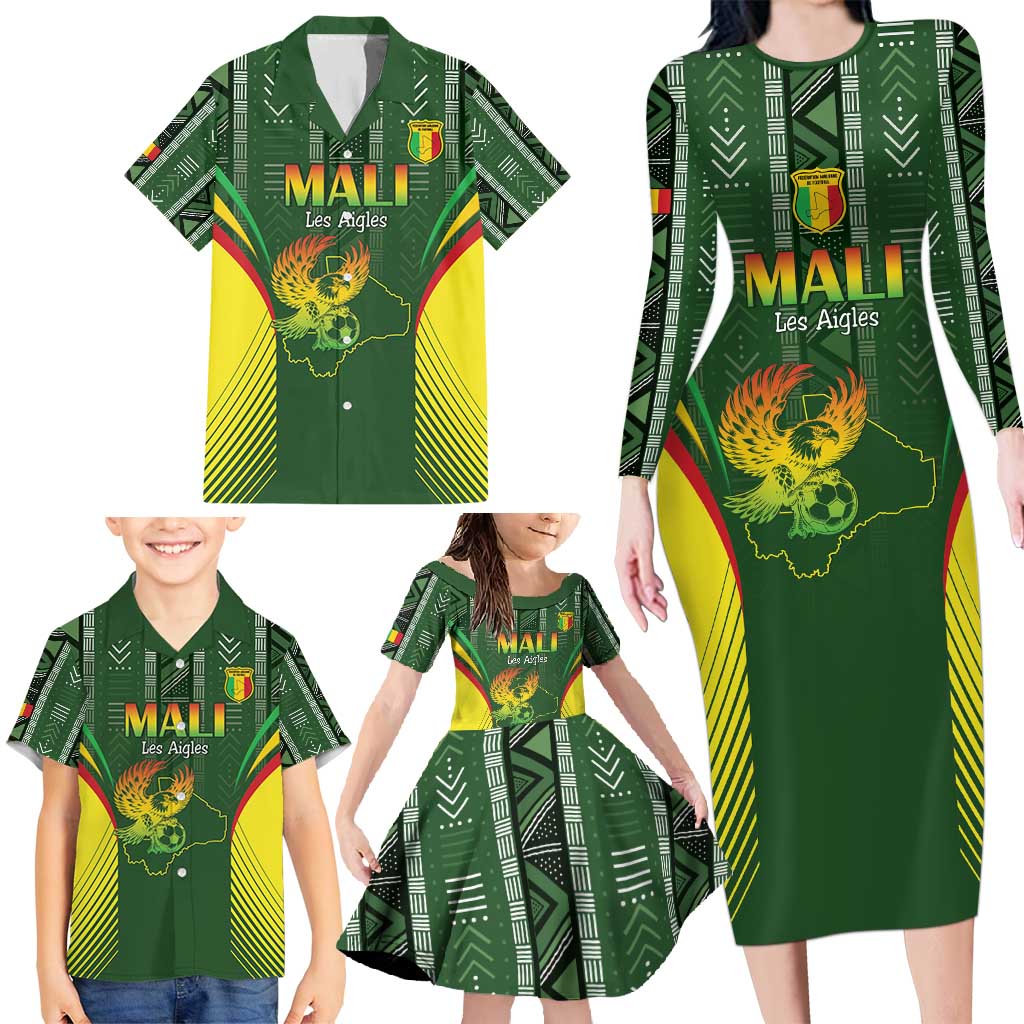 Custom Mali Football Family Matching Long Sleeve Bodycon Dress and Hawaiian Shirt Go Champions Les Aigles - Wonder Print Shop