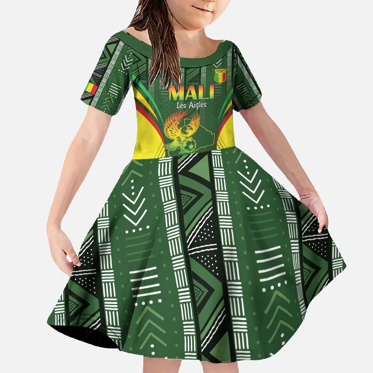 Custom Mali Football Family Matching Off The Shoulder Long Sleeve Dress and Hawaiian Shirt Go Champions Les Aigles - Wonder Print Shop