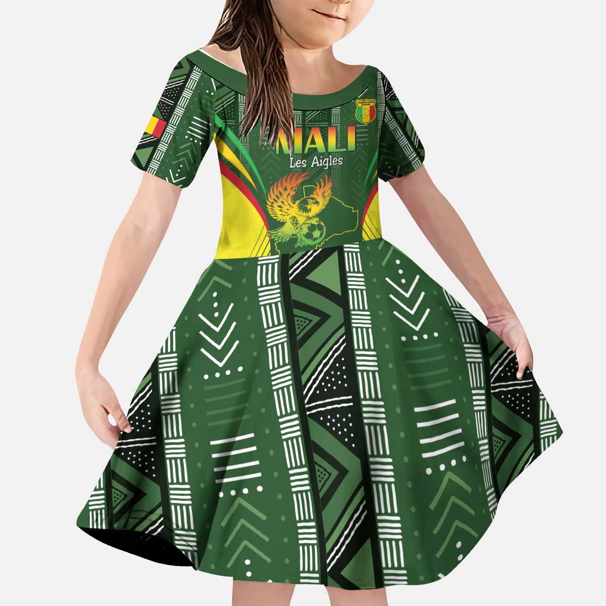 Custom Mali Football Kid Short Sleeve Dress Go Champions Les Aigles - Wonder Print Shop