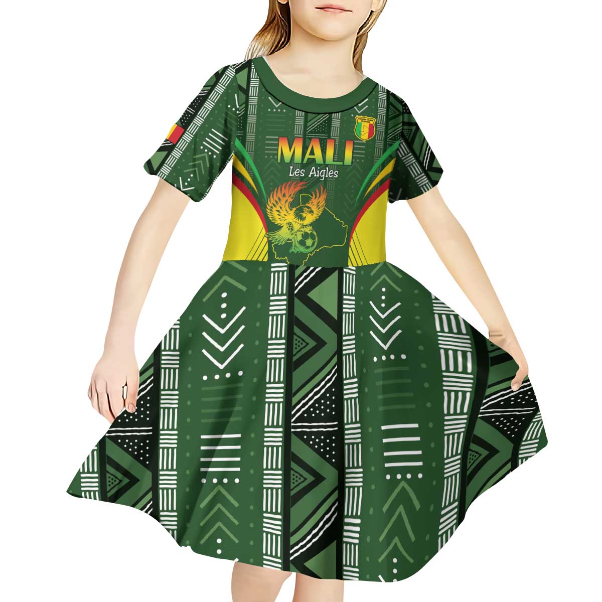 Custom Mali Football Kid Short Sleeve Dress Go Champions Les Aigles - Wonder Print Shop