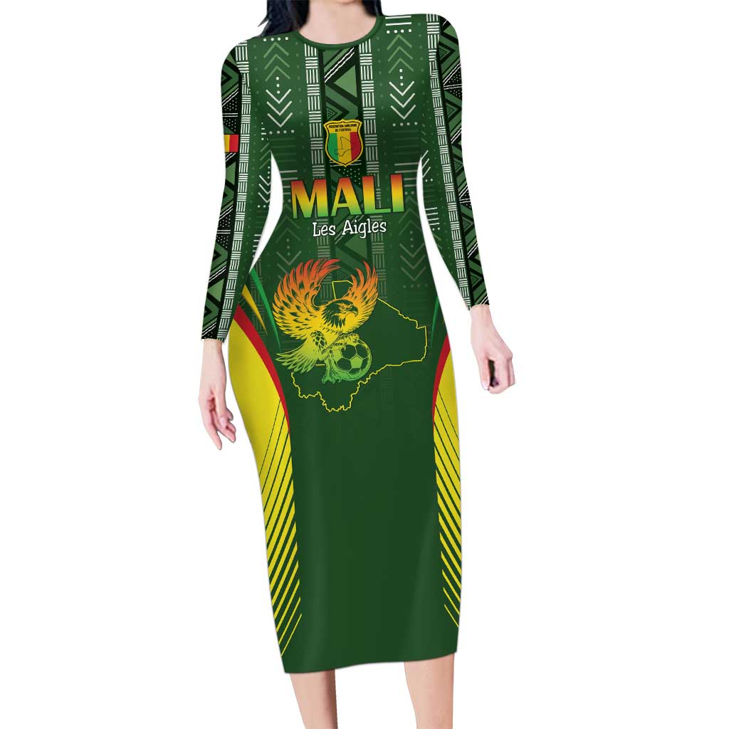 Custom Mali Football Long Sleeve Bodycon Dress Go Champions Les Aigles - Wonder Print Shop