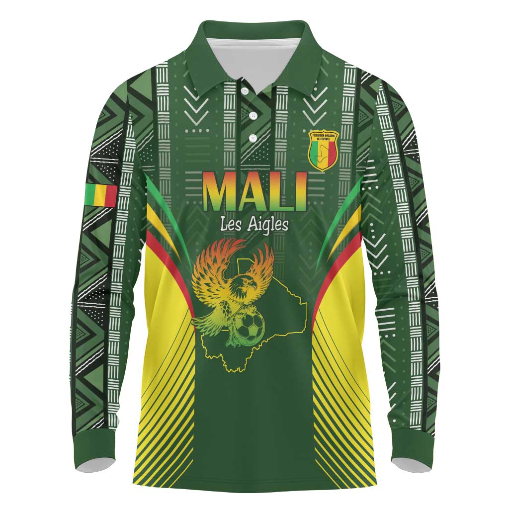 Custom Mali Football Long Sleeve Polo Shirt Go Champions Les Aigles - Wonder Print Shop
