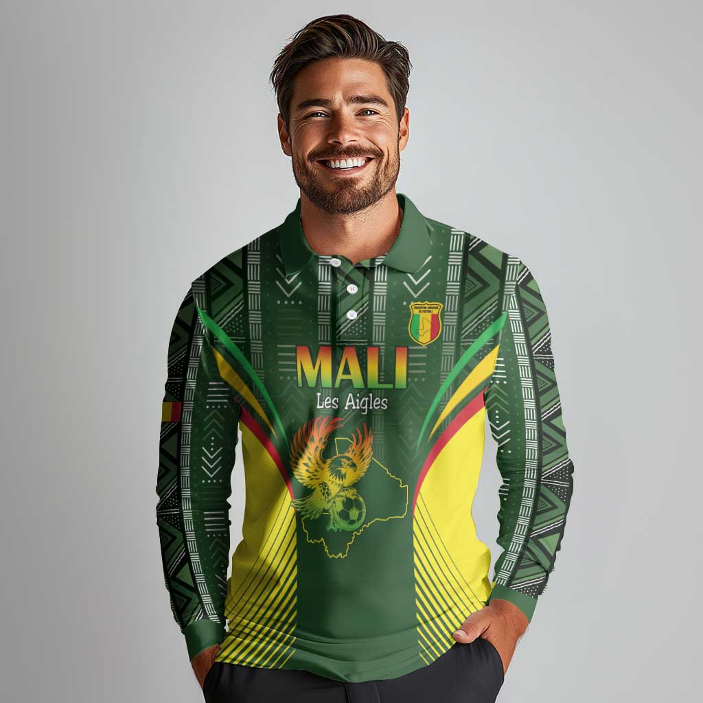 Custom Mali Football Long Sleeve Polo Shirt Go Champions Les Aigles - Wonder Print Shop