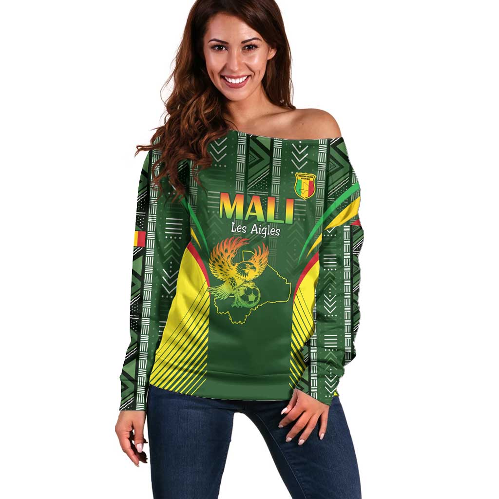 Custom Mali Football Off Shoulder Sweater Go Champions Les Aigles - Wonder Print Shop