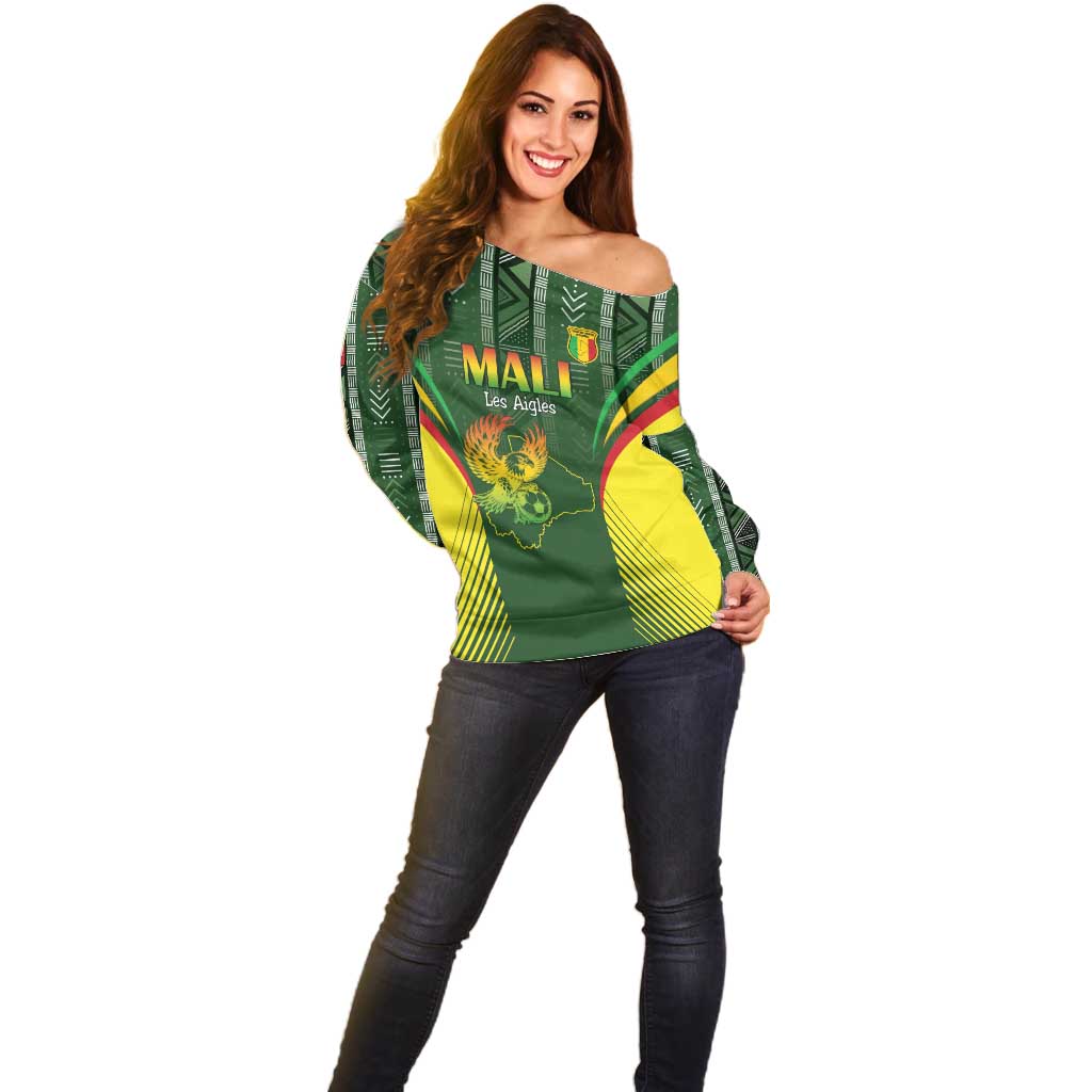 Custom Mali Football Off Shoulder Sweater Go Champions Les Aigles - Wonder Print Shop