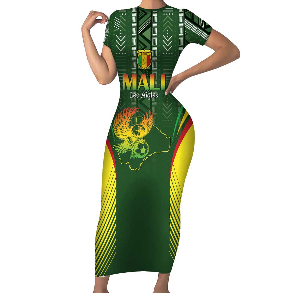 Custom Mali Football Short Sleeve Bodycon Dress Go Champions Les Aigles - Wonder Print Shop