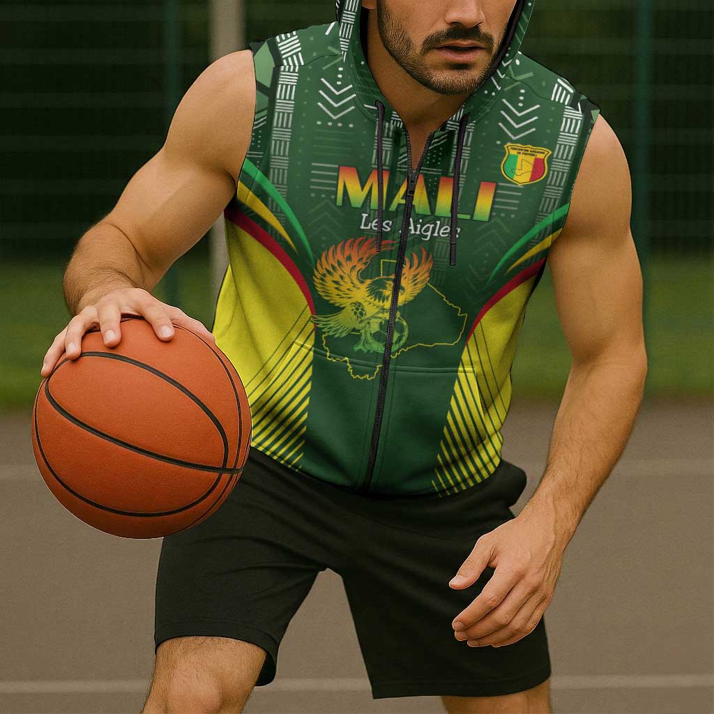 Custom Mali Football Sleeveless Zip Hoodie Go Champions Les Aigles - Wonder Print Shop