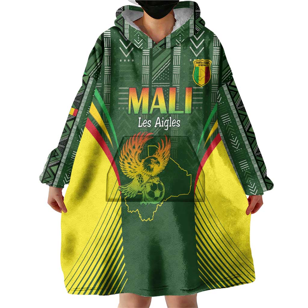 Custom Mali Football Wearable Blanket Hoodie Go Champions Les Aigles - Wonder Print Shop