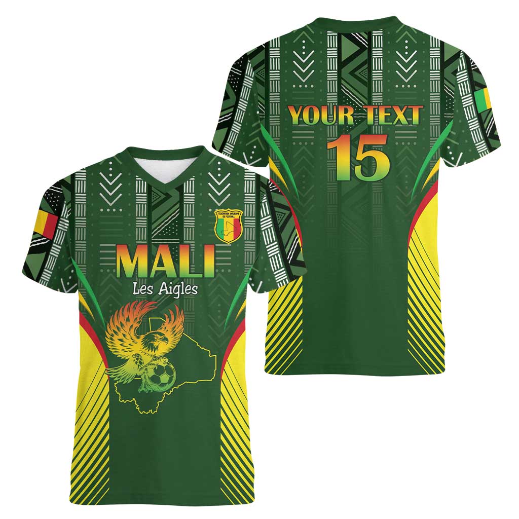 Custom Mali Football Women V-Neck T-Shirt Go Champions Les Aigles - Wonder Print Shop