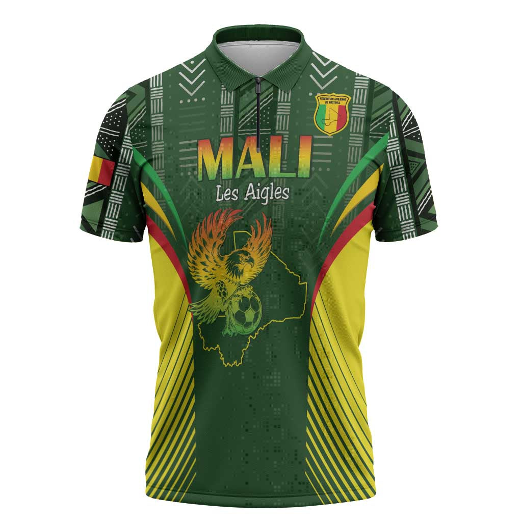 Custom Mali Football Zipper Polo Shirt Go Champions Les Aigles - Wonder Print Shop