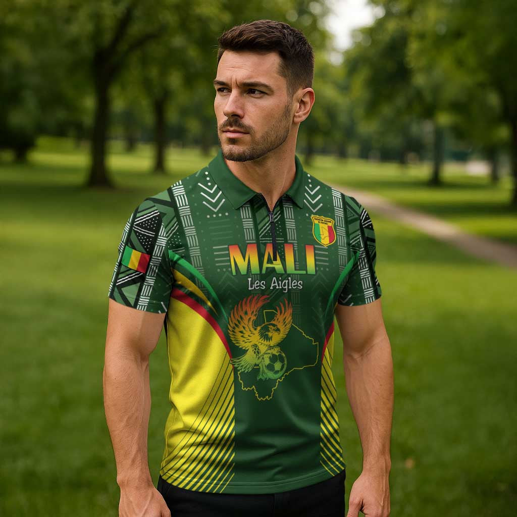 Custom Mali Football Zipper Polo Shirt Go Champions Les Aigles - Wonder Print Shop