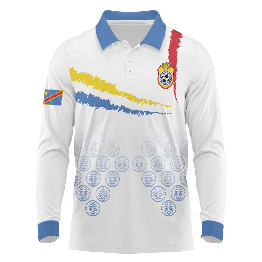 Custom DR Congo Football Long Sleeve Polo Shirt Road To Champions - Wonder Print Shop