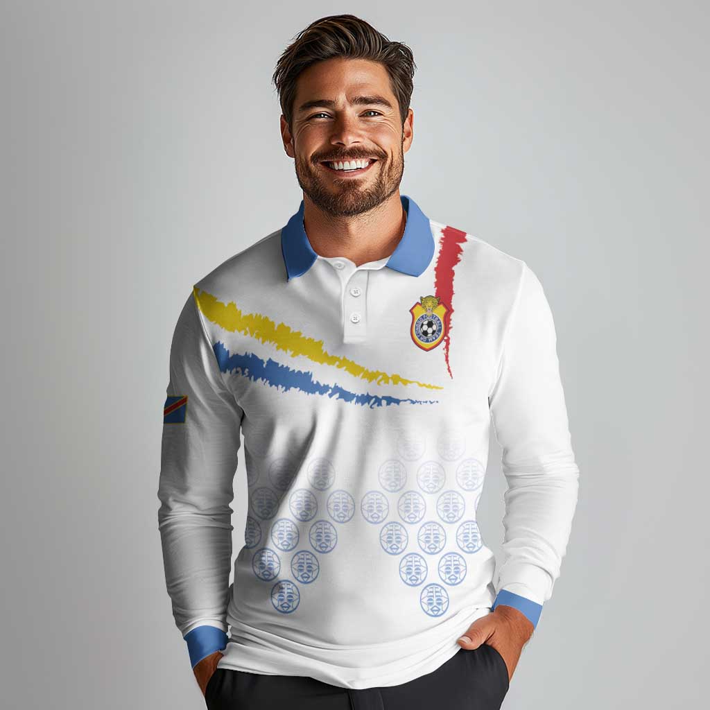 Custom DR Congo Football Long Sleeve Polo Shirt Road To Champions - Wonder Print Shop