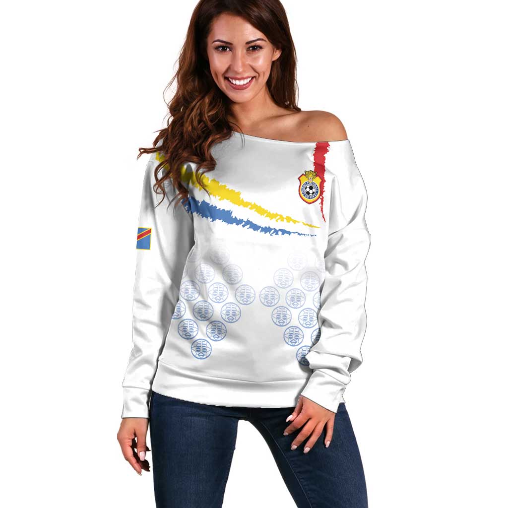 Custom DR Congo Football Off Shoulder Sweater Road To Champions - Wonder Print Shop