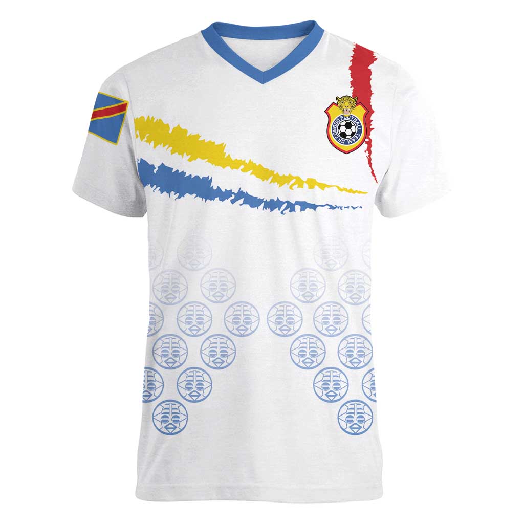 Custom DR Congo Football Women V-Neck T-Shirt Road To Champions - Wonder Print Shop
