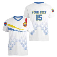 Custom DR Congo Football Women V-Neck T-Shirt Road To Champions - Wonder Print Shop