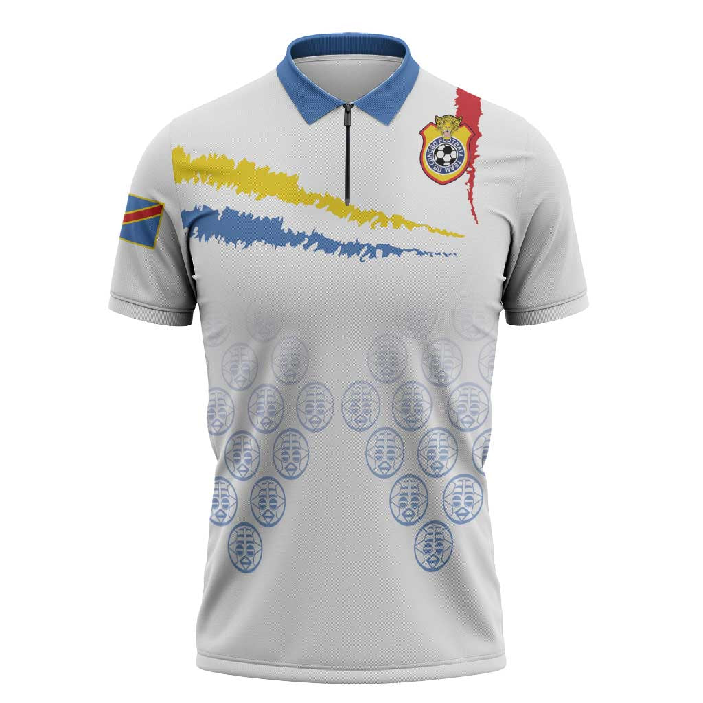 Custom DR Congo Football Zipper Polo Shirt Road To Champions - Wonder Print Shop