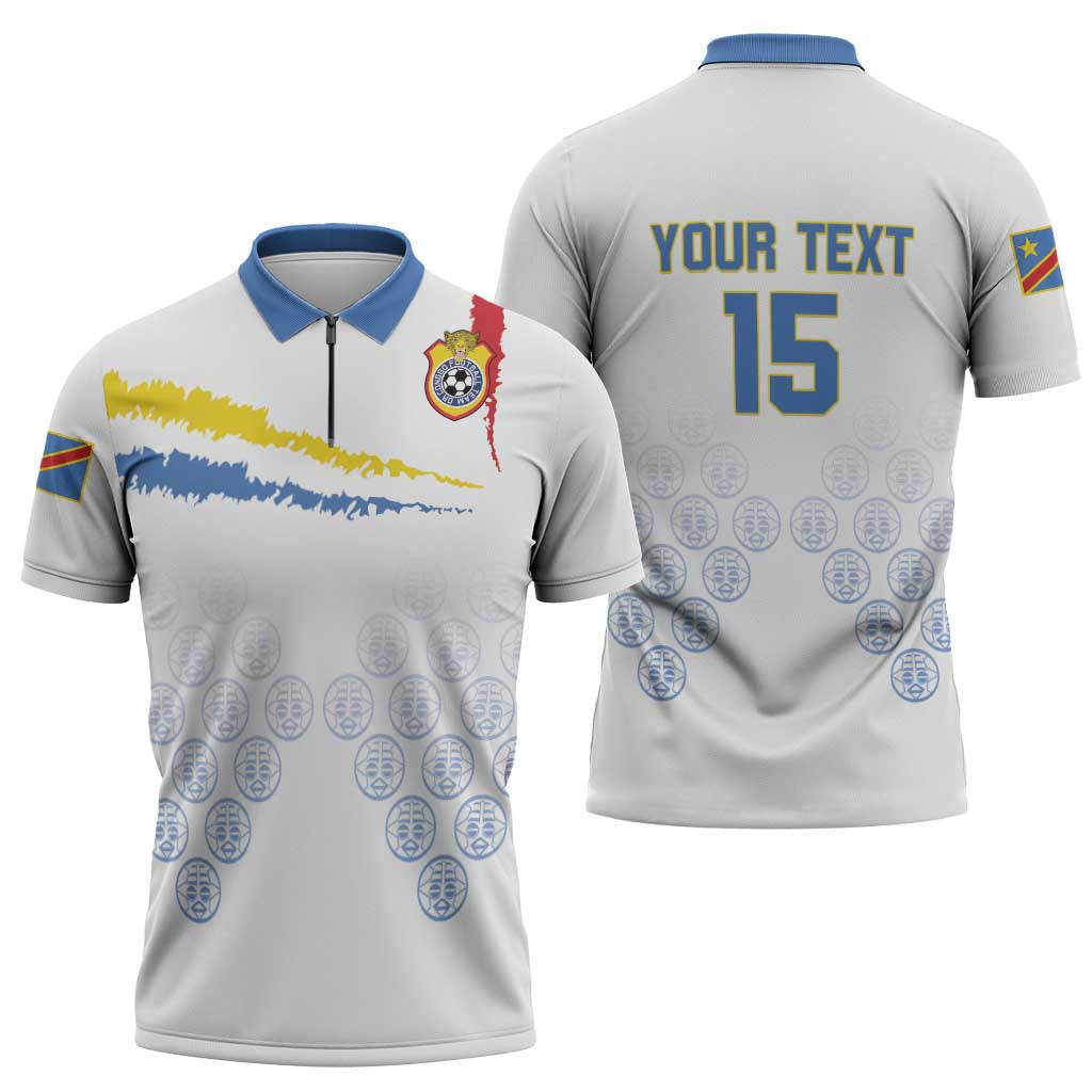 Custom DR Congo Football Zipper Polo Shirt Road To Champions - Wonder Print Shop